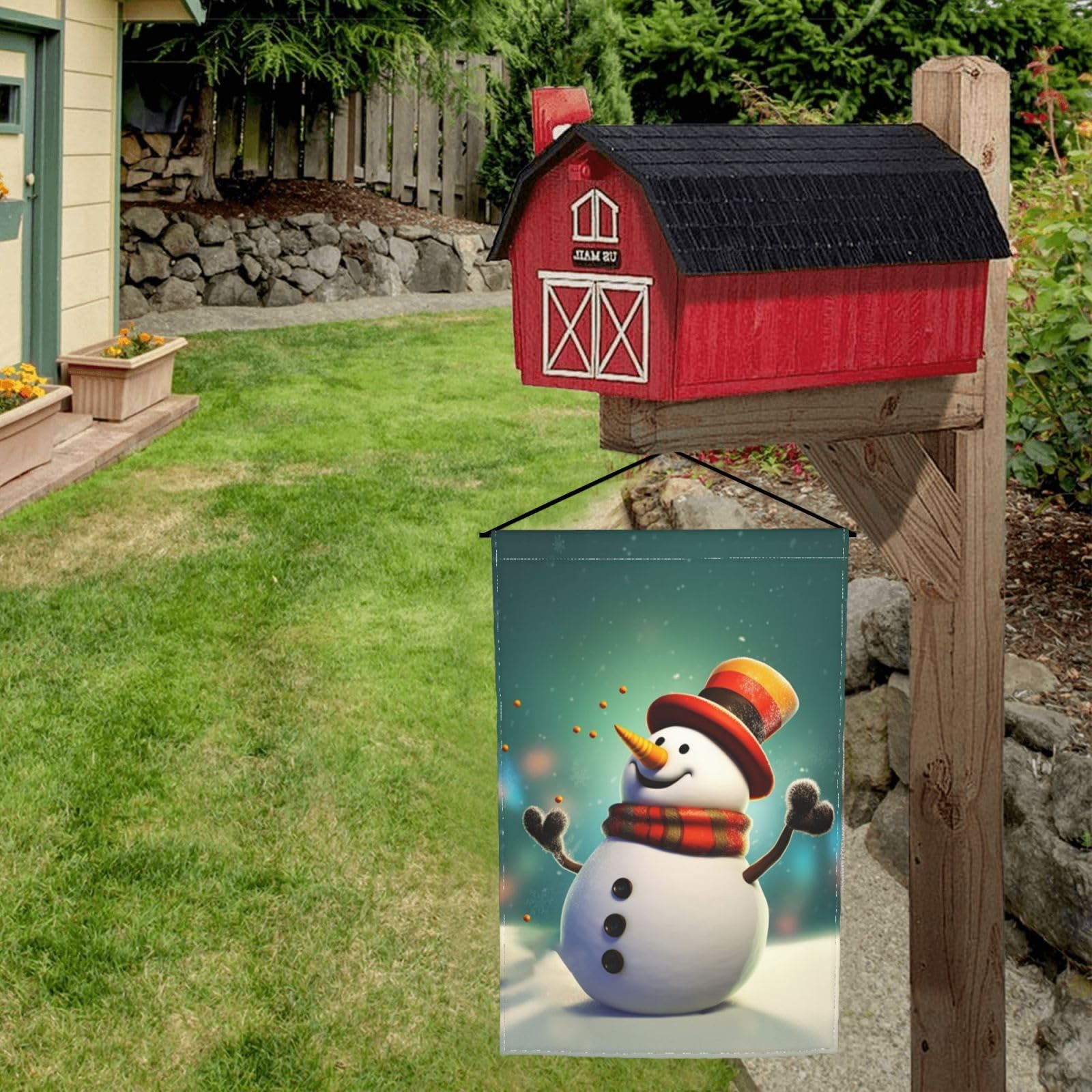 Schneemann Gartenflagge – 30,5x45,7 Cm, Doppelseitig, Polyester, Für Winterdekoration Im Garten & Hof