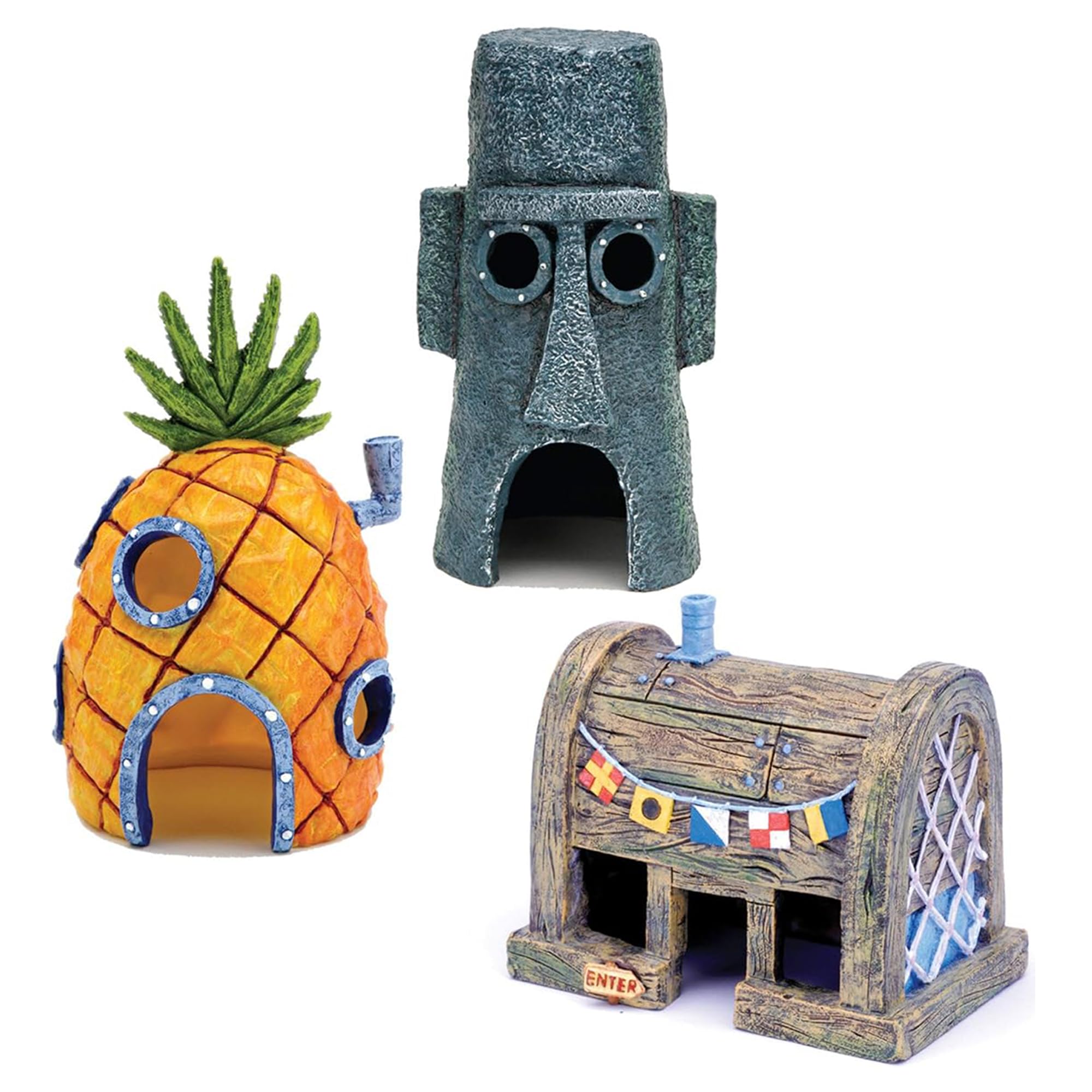 Penn-Plax Spongebob Squarepants® Aquarium-Dekoration, Spongebob's Ananas, Squidward Home und The Crusty Crab, Kunstharz-Figuren, Aquarium- und Terrariendekoration