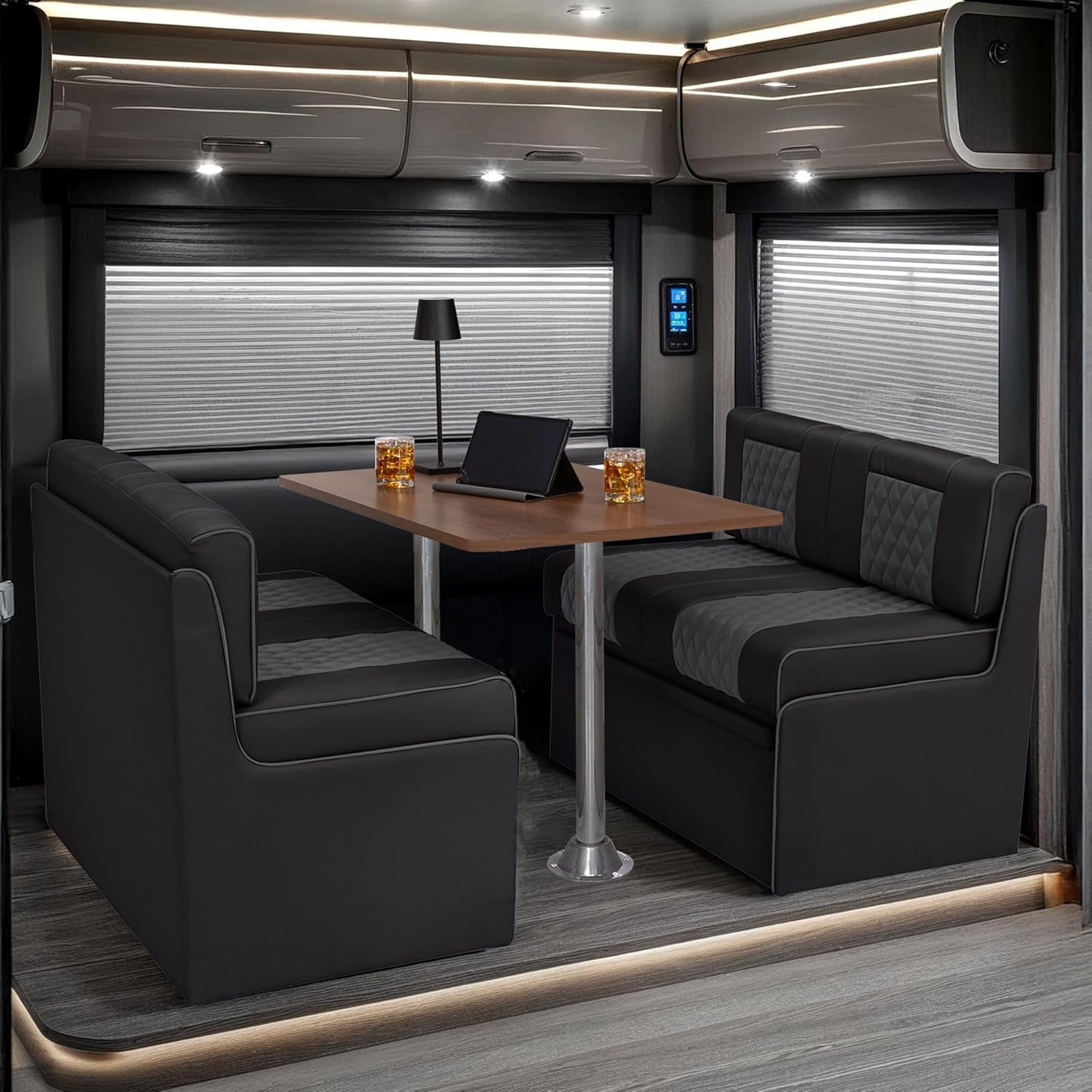 Gravitas RV Dinette, Bed with Storage and Oak Table, Ultimate Leather, Black and Charcoal
