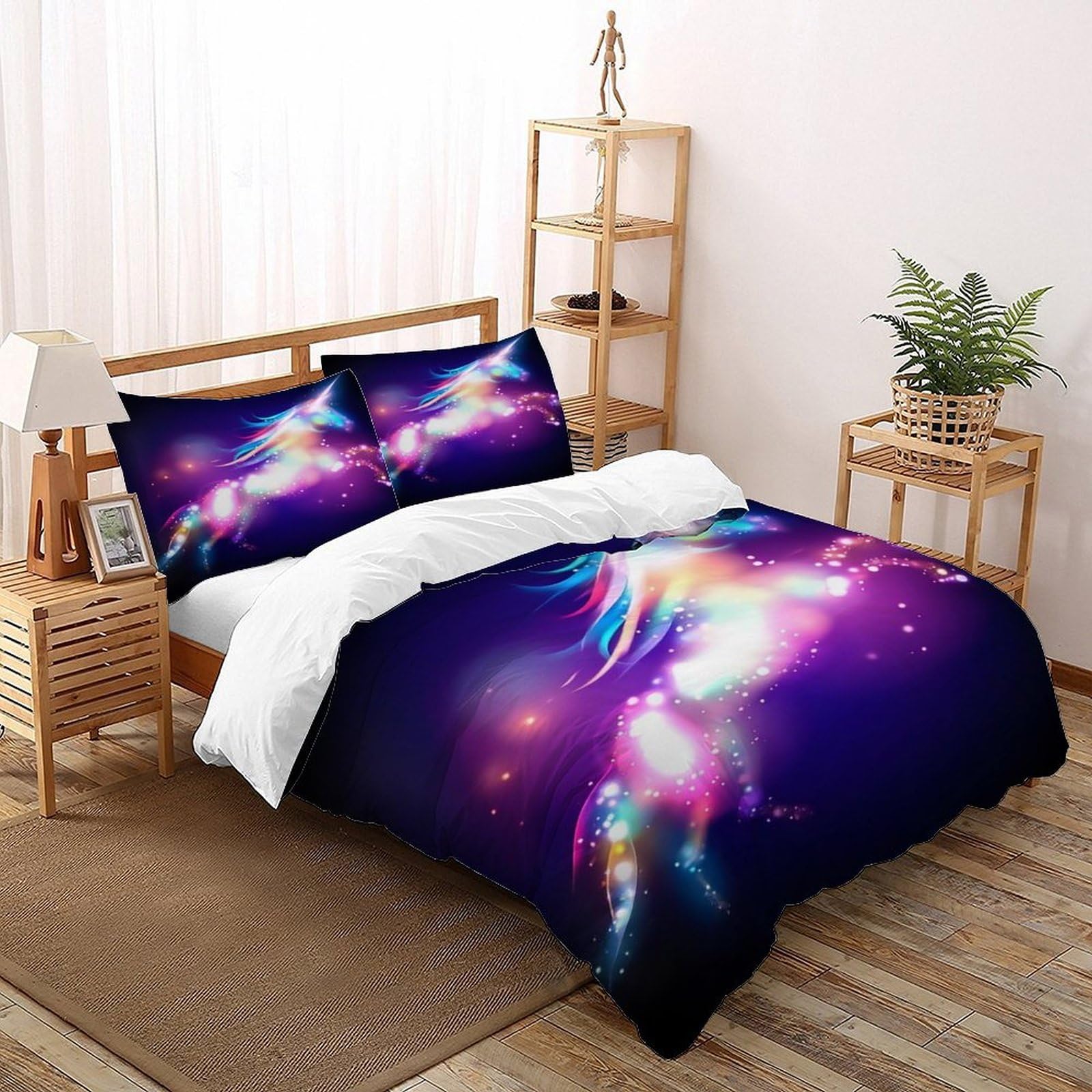 Housse de couette licorne esthétique étoilée pour décorer une chambre de grand lit chaleureuse
