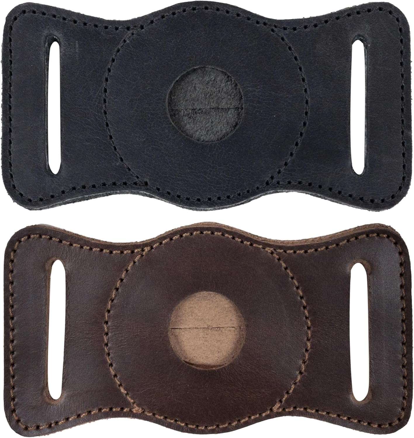 TACO DOG, Set of two Holders for Canine Collars Appropriate with AirTags, Rustic Case for Pet Collar, Monitoring System Sleeve, Full Grain Leather-based, Handmade, Bourbon Brown/Charcoal Black