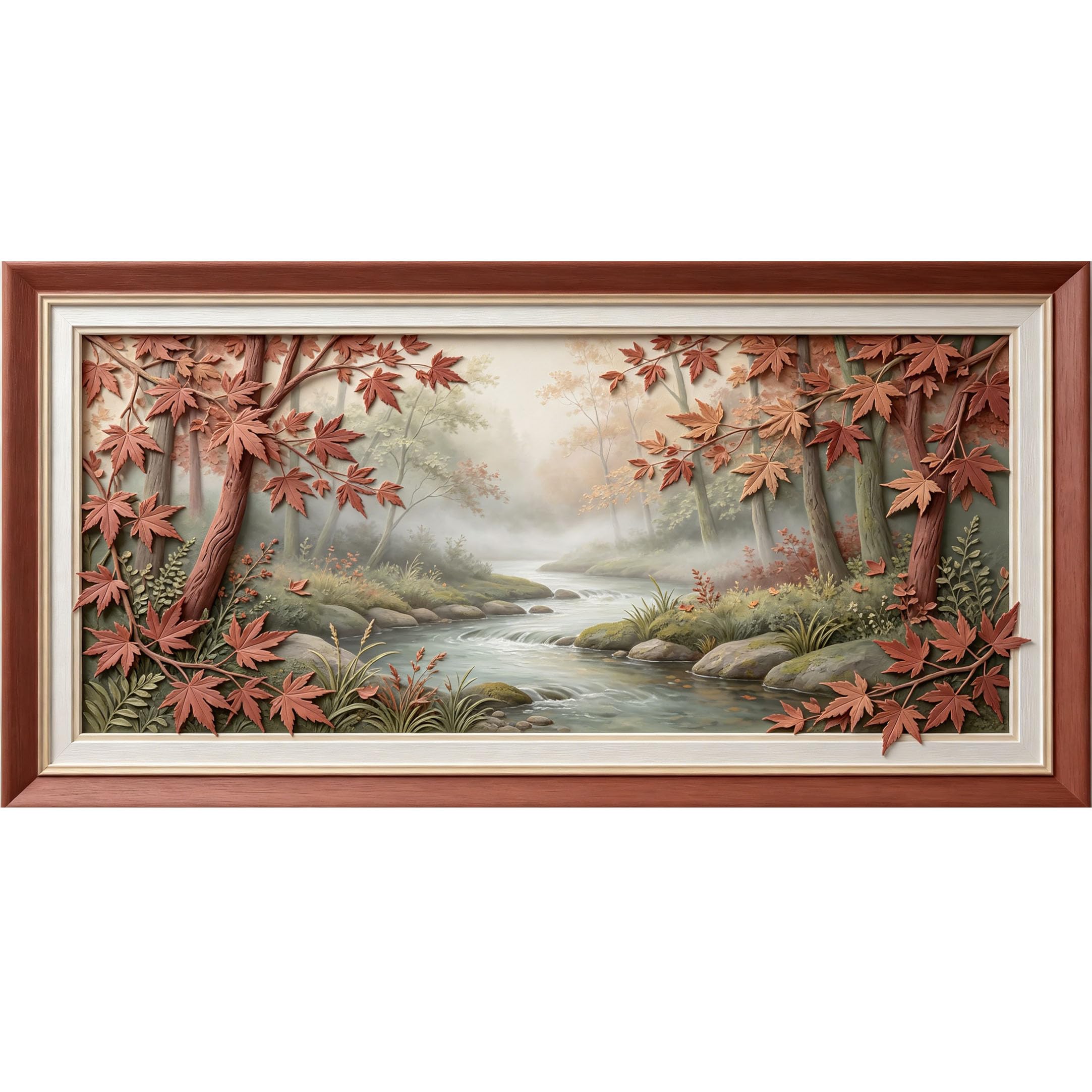Agglomerix 3D Framed Wall Art Maple Tree River Forest Landscape Trompe l'oeil Large Size SelfAdhesive Removable Wall Decor Prints Artwork for Living Room Bedroom Office