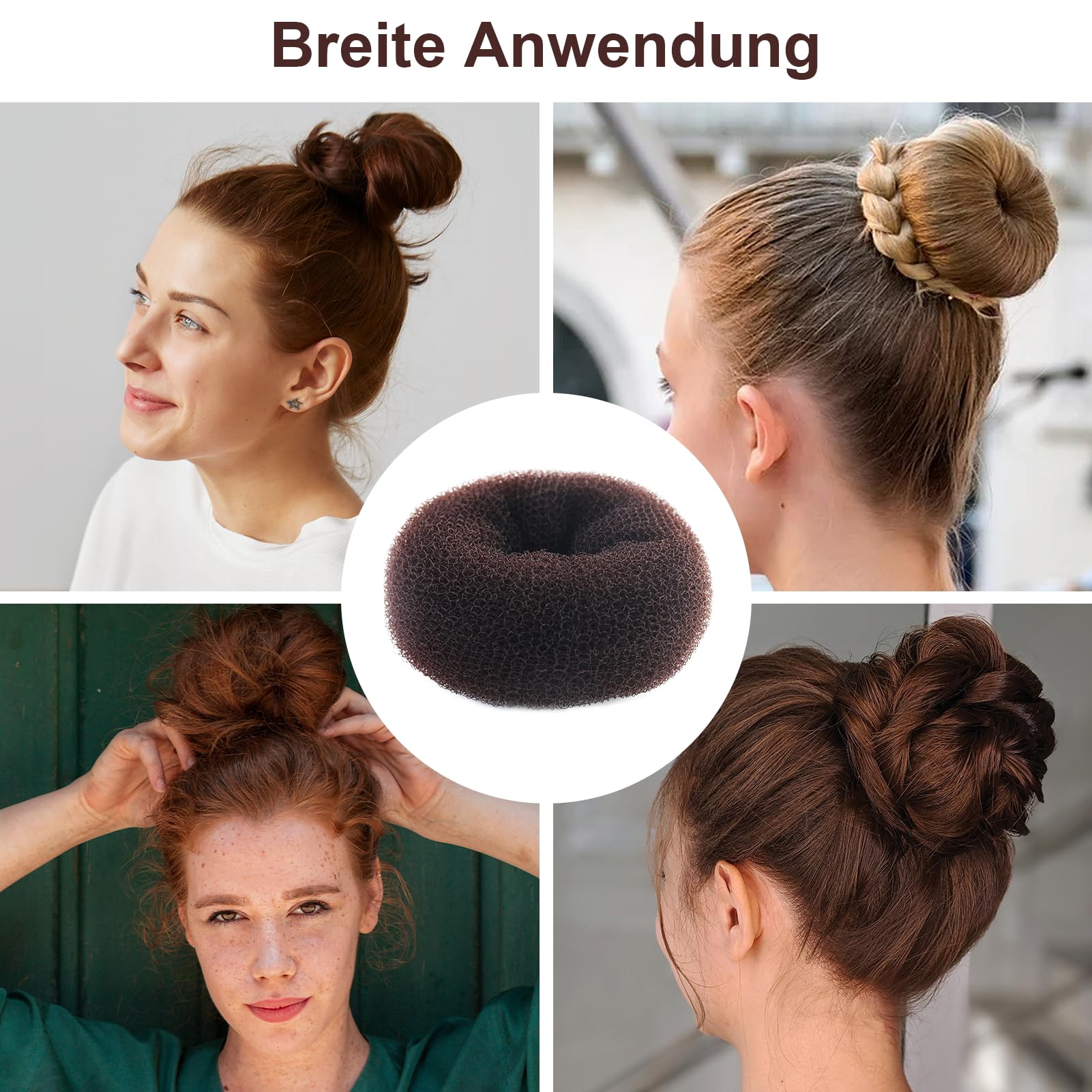 6 Pezzi Ciambella Per Chignon, ciambella chignon facile per capelli, elastico per ciambella chignon, marrone, con 20 elastici neri e 20 clip forma di U, per bambini, feste, vacanze