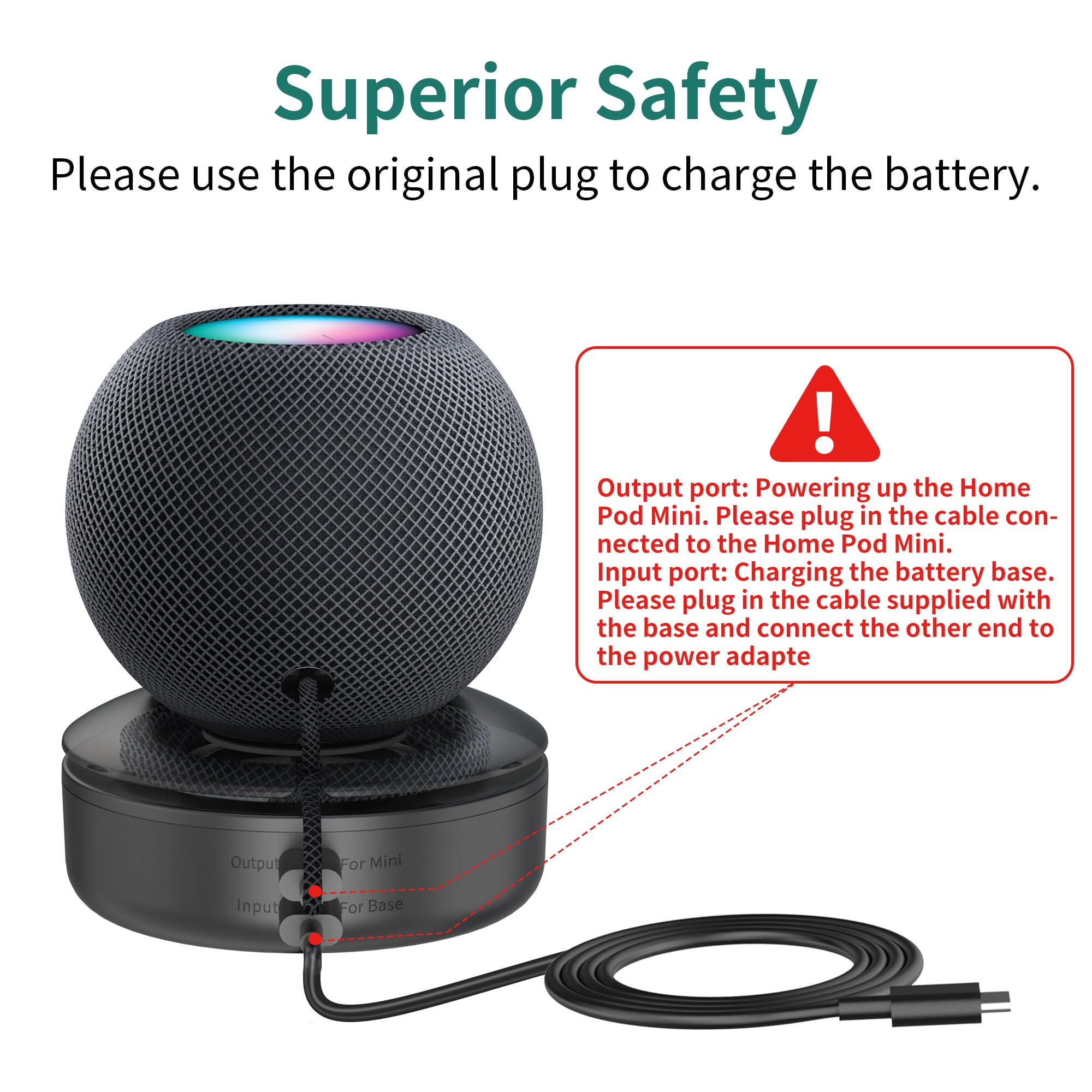 Base batteria compatibile con HomePod Mini PlusAcc ricaricabile 10 ore riproduzione Nero