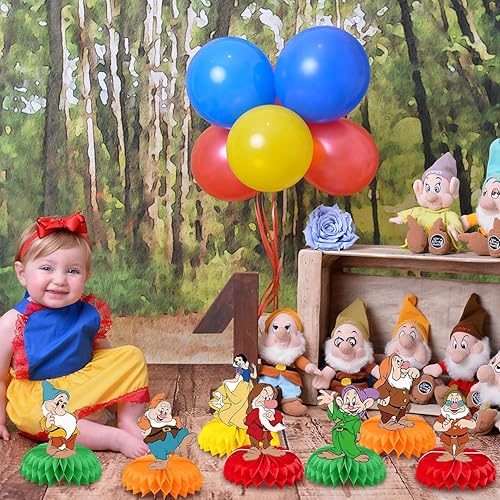 Miniatura 4 de Decoraciones de fiesta de cumpleaños de princesa blanca como la nieve 8 piezas de centros de mesa de fiesta temática de princesa blanca como la