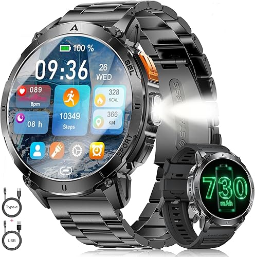 Reloj inteligente para hombre, responderhacer llamadas, batería AMOLED de 1.62 pulgadas730 mAh, linterna LED, reloj inteligente militar, más de 110 disponible en Yaxa Costa Rica
