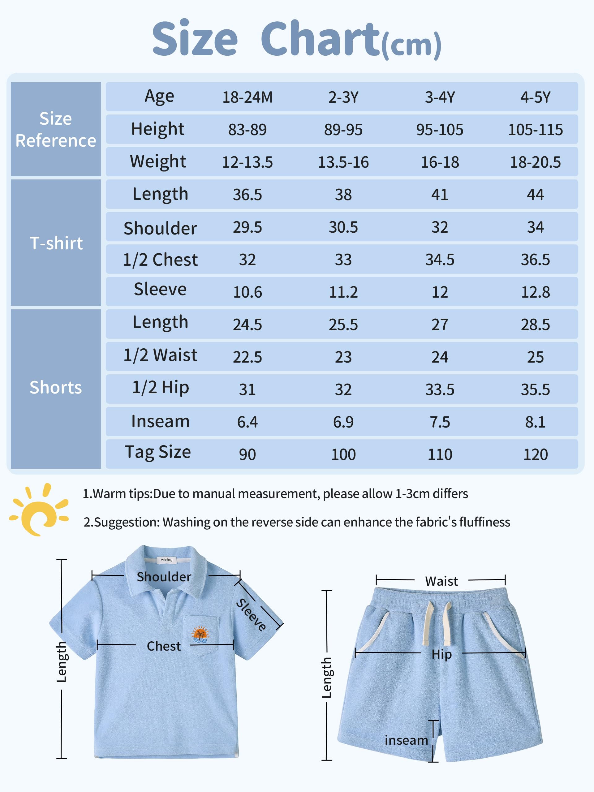 Volunboy Jungen Frottee Sommer Set, Möwenkragen Shirt & Shorts mit elastischem für Outdoor & Alltag - 5