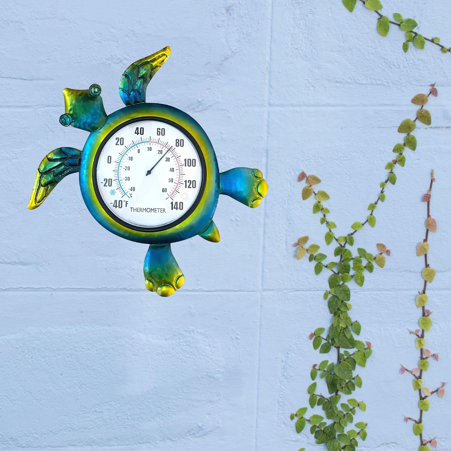Turtle Outdoor Thermometer - Wall Mount Thermometer - Green Turtle Design Decor Outdoor and Indoor