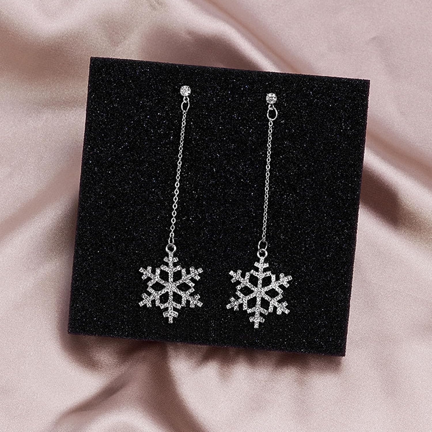 Snowflake Earrings for Women Girls,Rhinestone Silver Snowflake Winter Dangle Earrings Crystal Sparkly White Drop Earrings Christmas Jewelry Gifts - Image 6