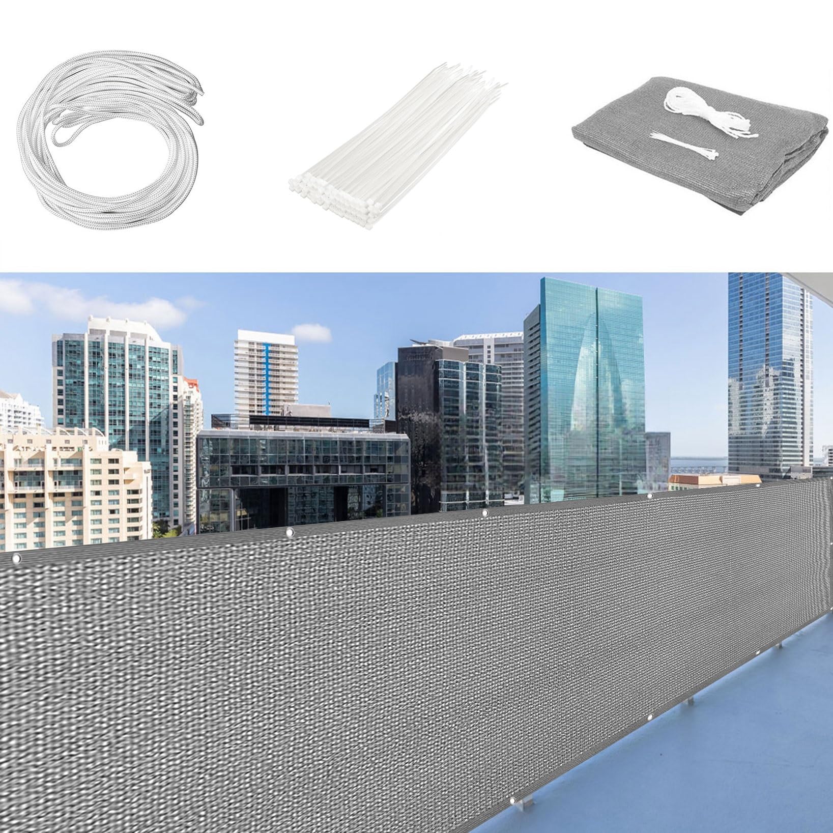 Osłona Ekranu Chroniąca Balkon 120 x 350 cm Stopień Zacienienia 90%. Ekran Ogrodzeniowy Ekran Ogrodowy Odporne Na Rozdarcie Do Ogrodu, Płotu, Tarasu, Jasny szary