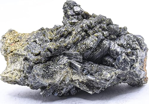 8.47 oz 3.3 "Columnar Green Epidote Druzy Cluster Áspero Natural Sparkling Pistacite Gemstone Crystal Mineral Geoda Raw Espécimen - Perú