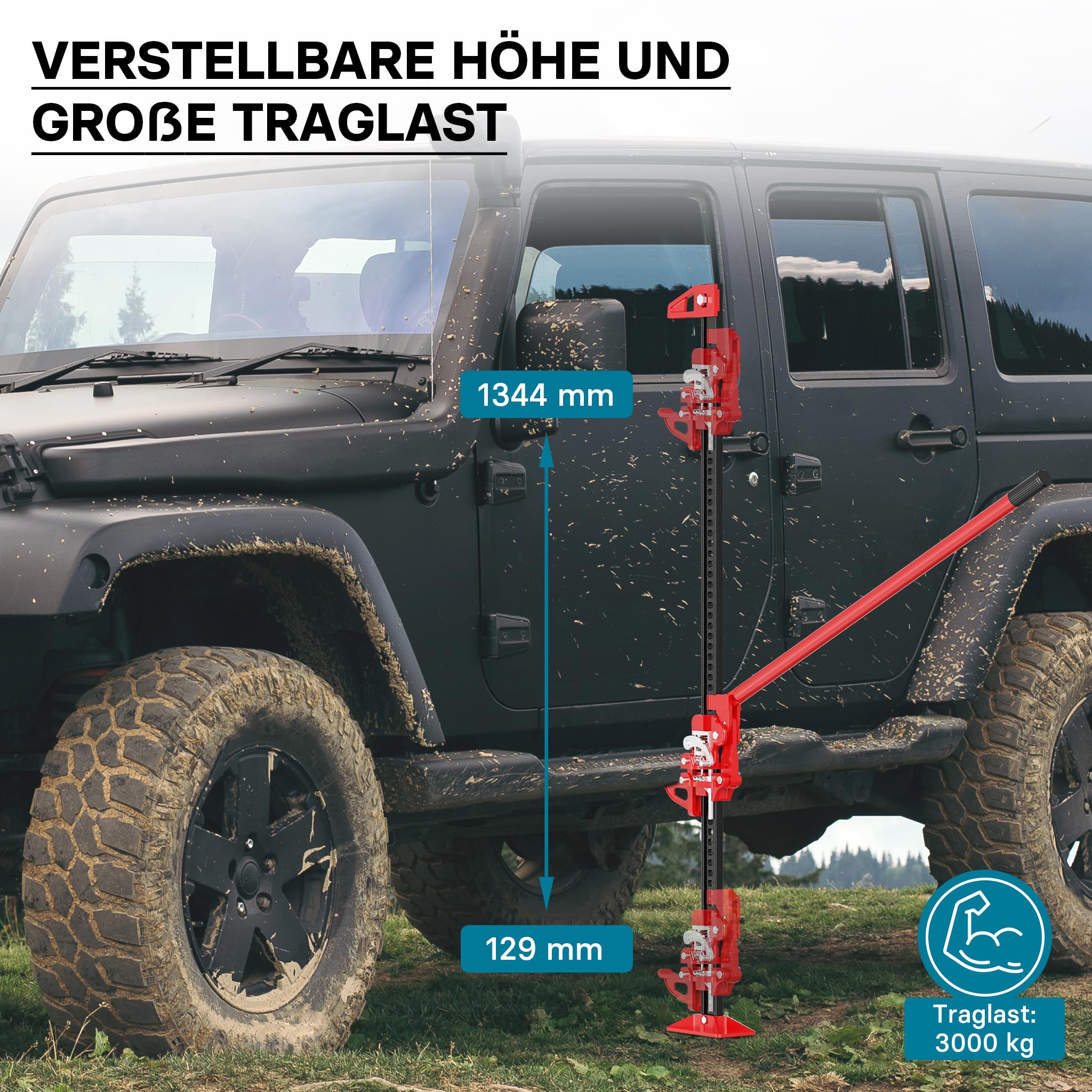 Wiltec Farm Jack Wagenheber 150 cm 60" 3000 kg, Offroad Stockwinde für Geländewagen, ATV Heber, Allzweckheber