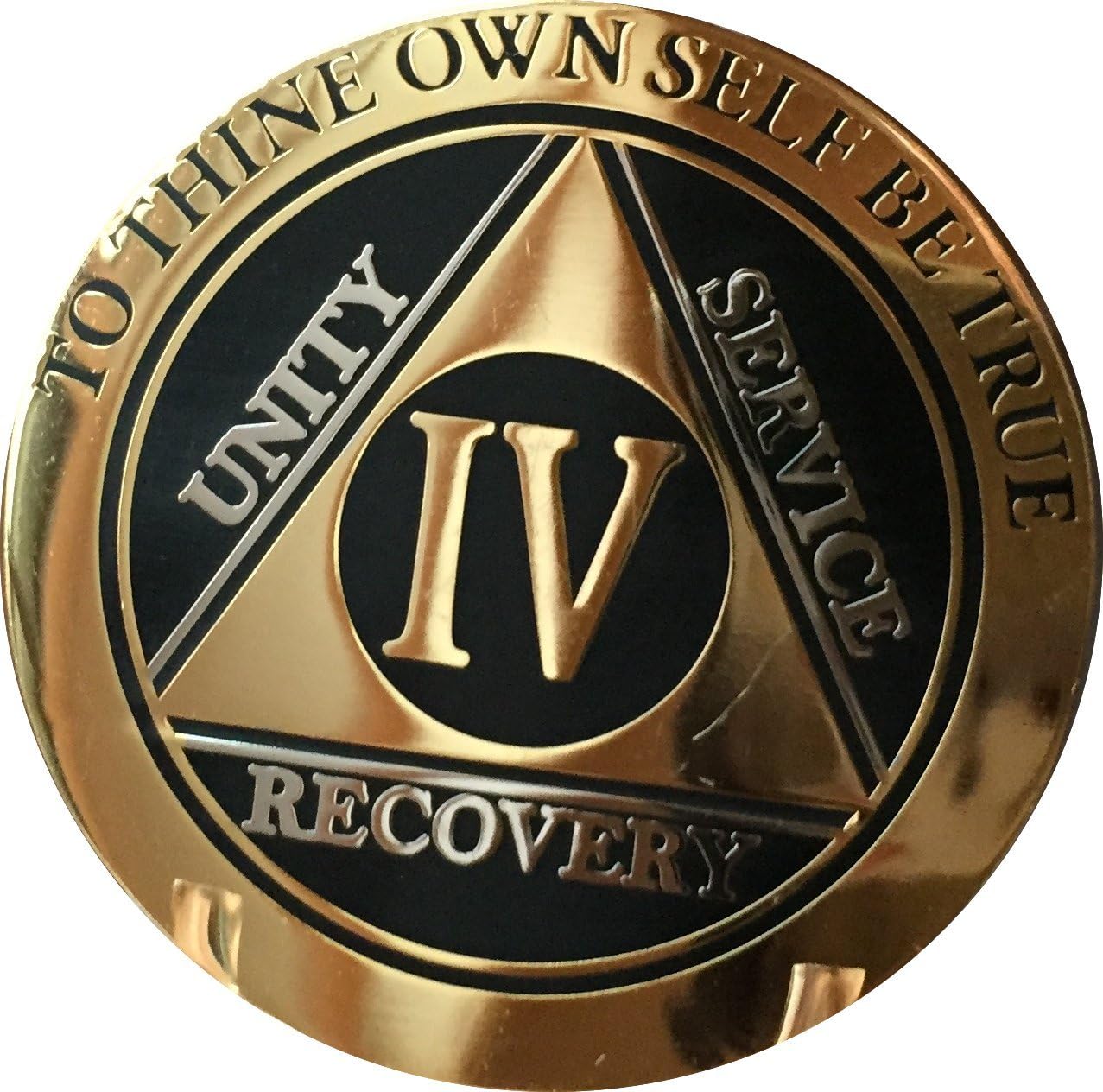 Recoverychip 4 Year AA Medallion Elegant Black Gold Silver Bi-Plated Alcoholics Anonymous Sobriety Chip