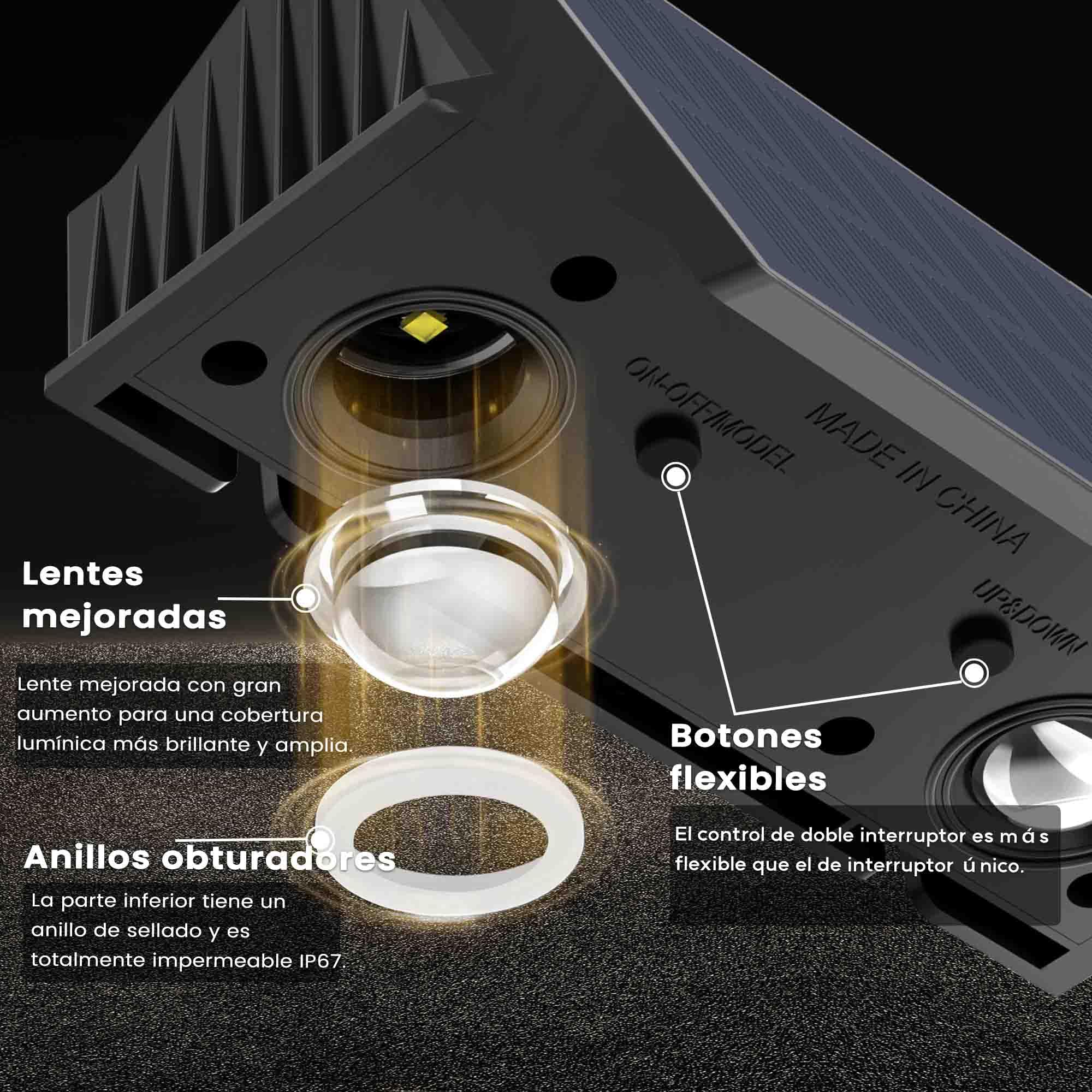 Aplique Solar Exterior, Lámparas Solares Exteriores Arriba Y Abajo IP67 Impermeable,Luces Solares Exterior Jardín Inalámbricas De 4 Led Adecuadas Para Patio Balcón Valla 4*Blanco CáLido