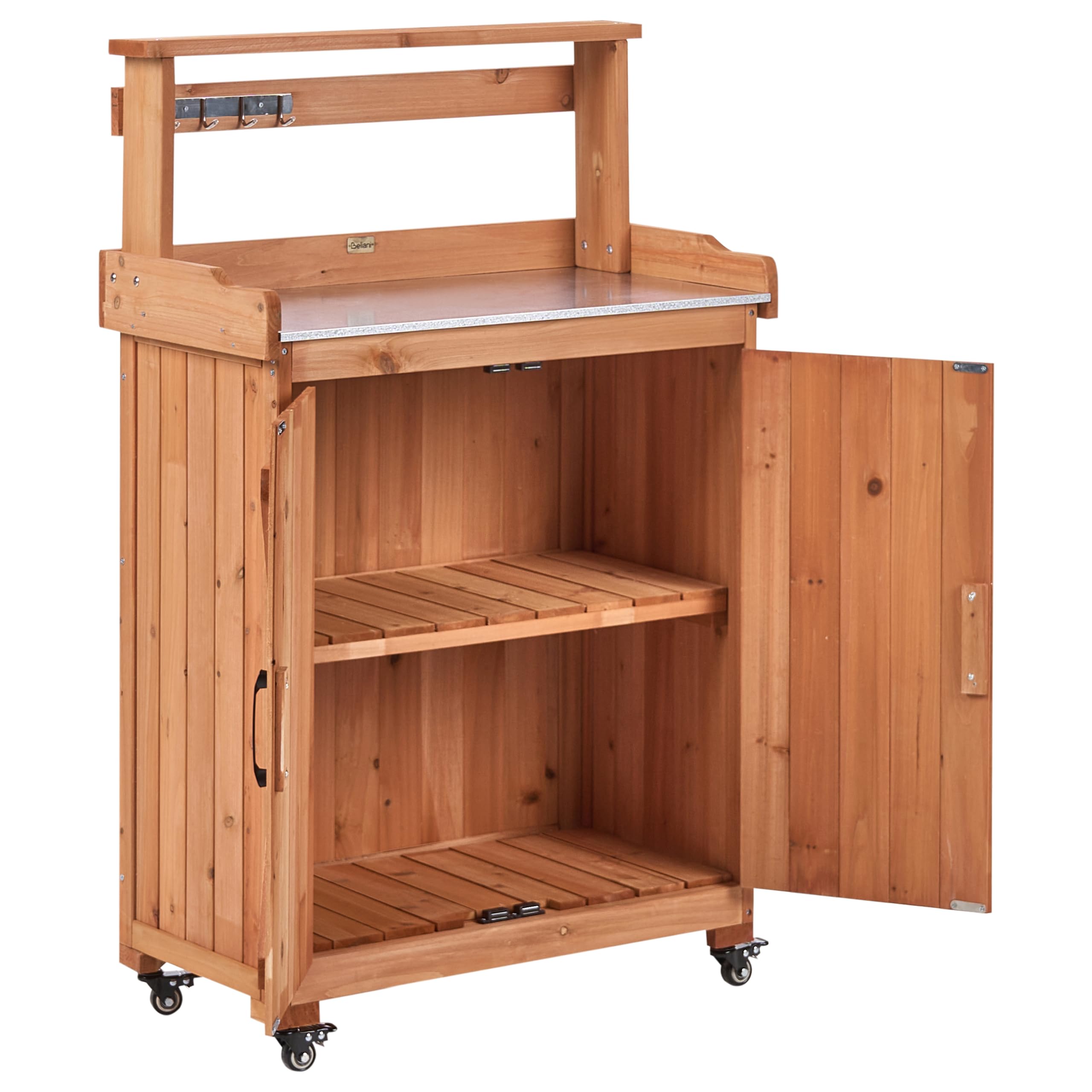 Altolia Table de Rempotage Bois de Sapin 74x40x119 cm Plan de Travail Fer Roulettes Marron Clair