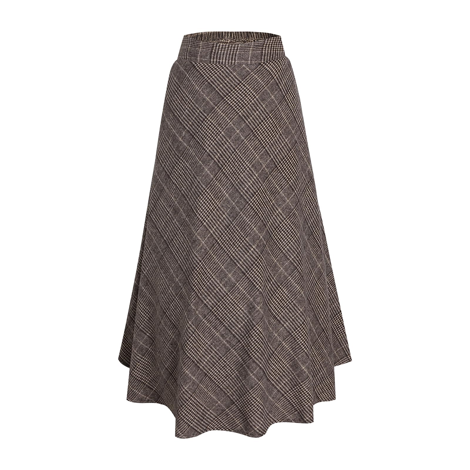 Artykey Gonna Lunga Donna Inverno Elegante Vita Alta Quadri Lana Maxi Gonne Vintage Linea ad A Svasata Skirt Cachi M