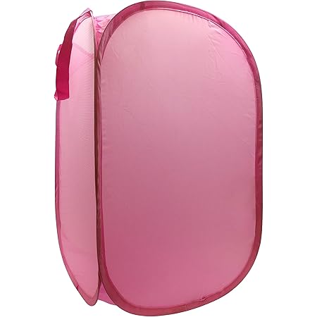 Trend Collector Pink Pop Up Hamper - Mesh Laundry Basket/Bag with Durable Handles, 22" x 14"