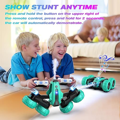 Miniatura 6 de Coche de control remoto  Coche de acrobacias RC de doble cara, giratorio de 360  4WD todoterreno con faros delanteros y música 2.4Ghz para
