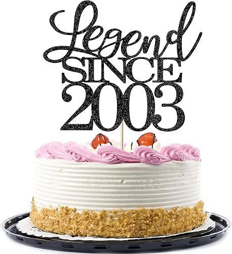 Legend since 2003 Cake Topper 20 Birthday Happy Birthday Cake Topper para hombres y mujeres animan a 20 años de edad hecha a mano con purpurina negra