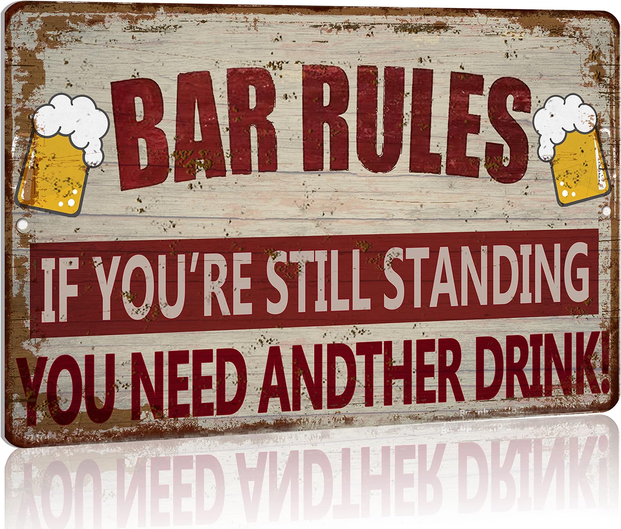 Bar Rules Funny Original Vintage Design Tin Sign Wall Art Signs, Thick Tinplate Print Poster Wall Decoration for Bar 12 x 8 Inches