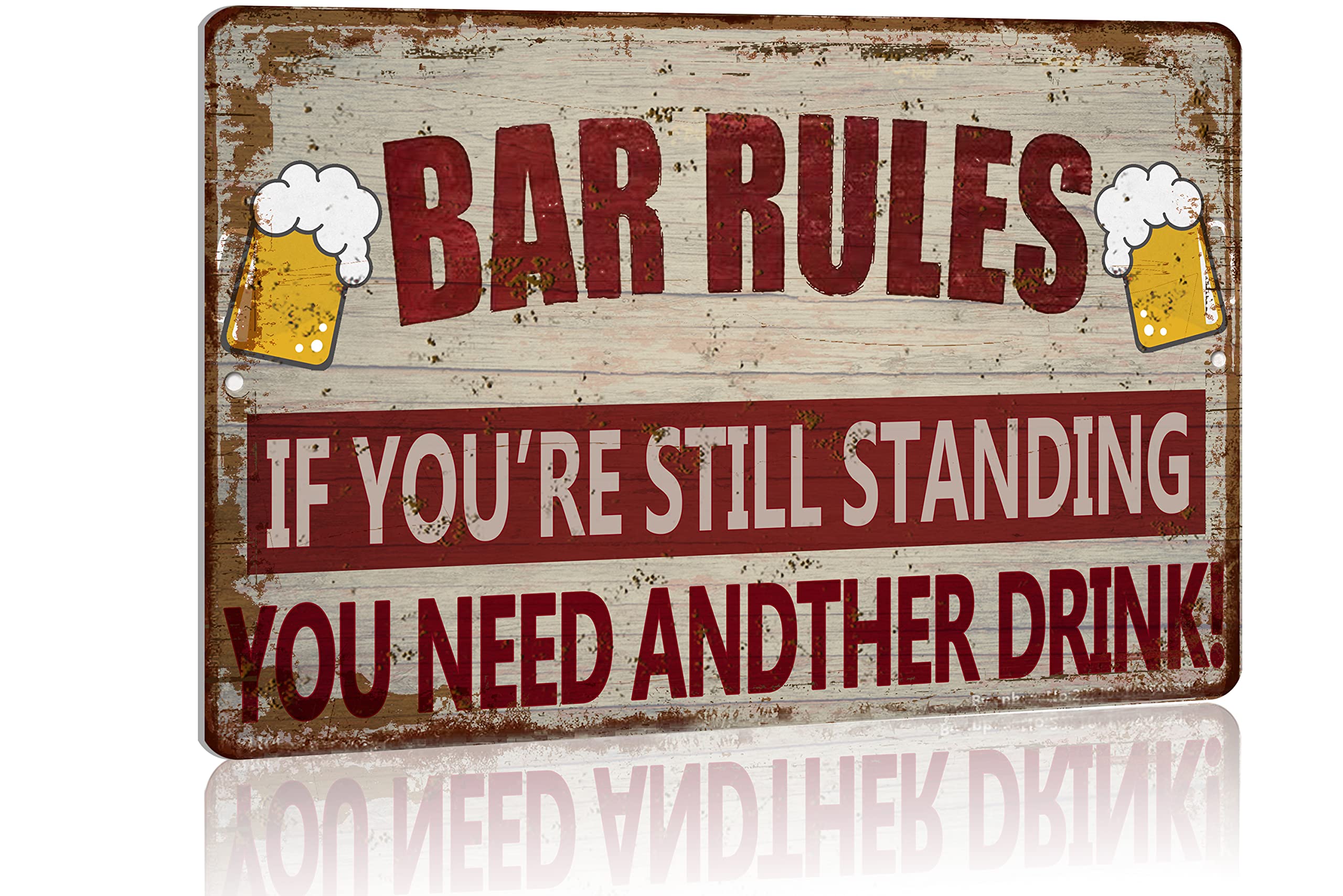 Bar Rules Funny Original Vintage Design Tin Sign Wall Art Signs, Thick Tinplate Print Poster Wall Decoration for Bar 12 x 8 Inches
