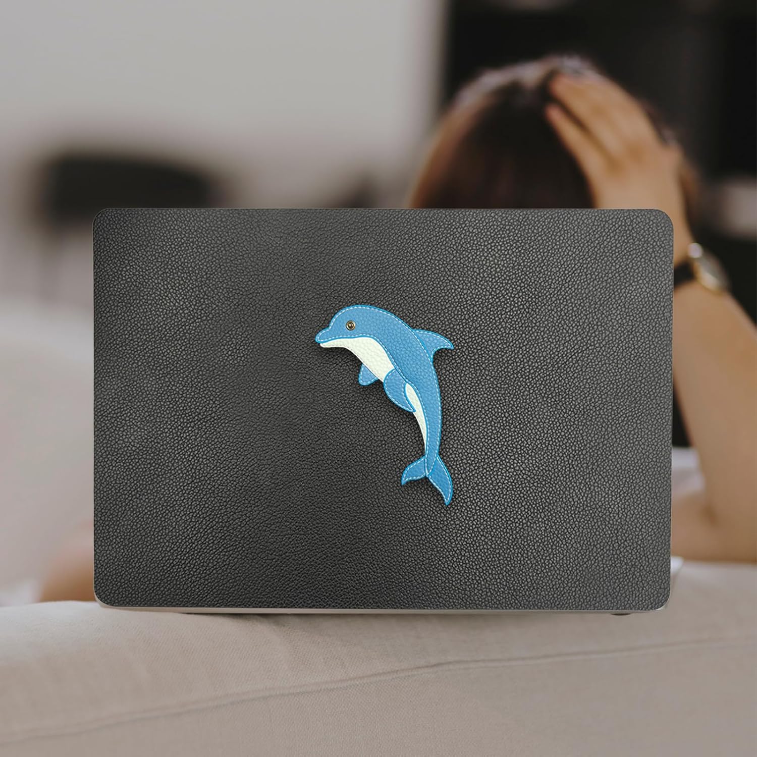 Protective PU and Plastic Hard Shell Cover Compatible with MacBook Air 13.6 inch Case 2024 2023 2022 M3 A3113 M2 A2681 Touch ID,Dolphin