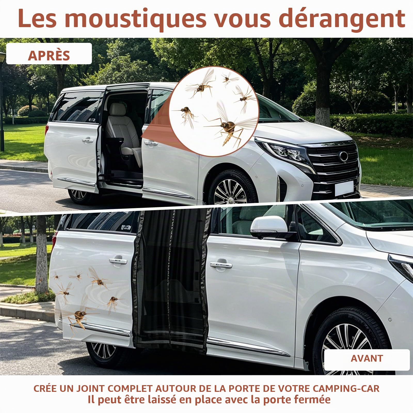 Moustiquaires magnétiques pour fourgonnettes porte latérale, moustiquaire pour fourgonnette pour Benz Vito, Ford Transit Custom, Opel/Vauxhall Vivaro protection solaire pour voiture (150x110cm)