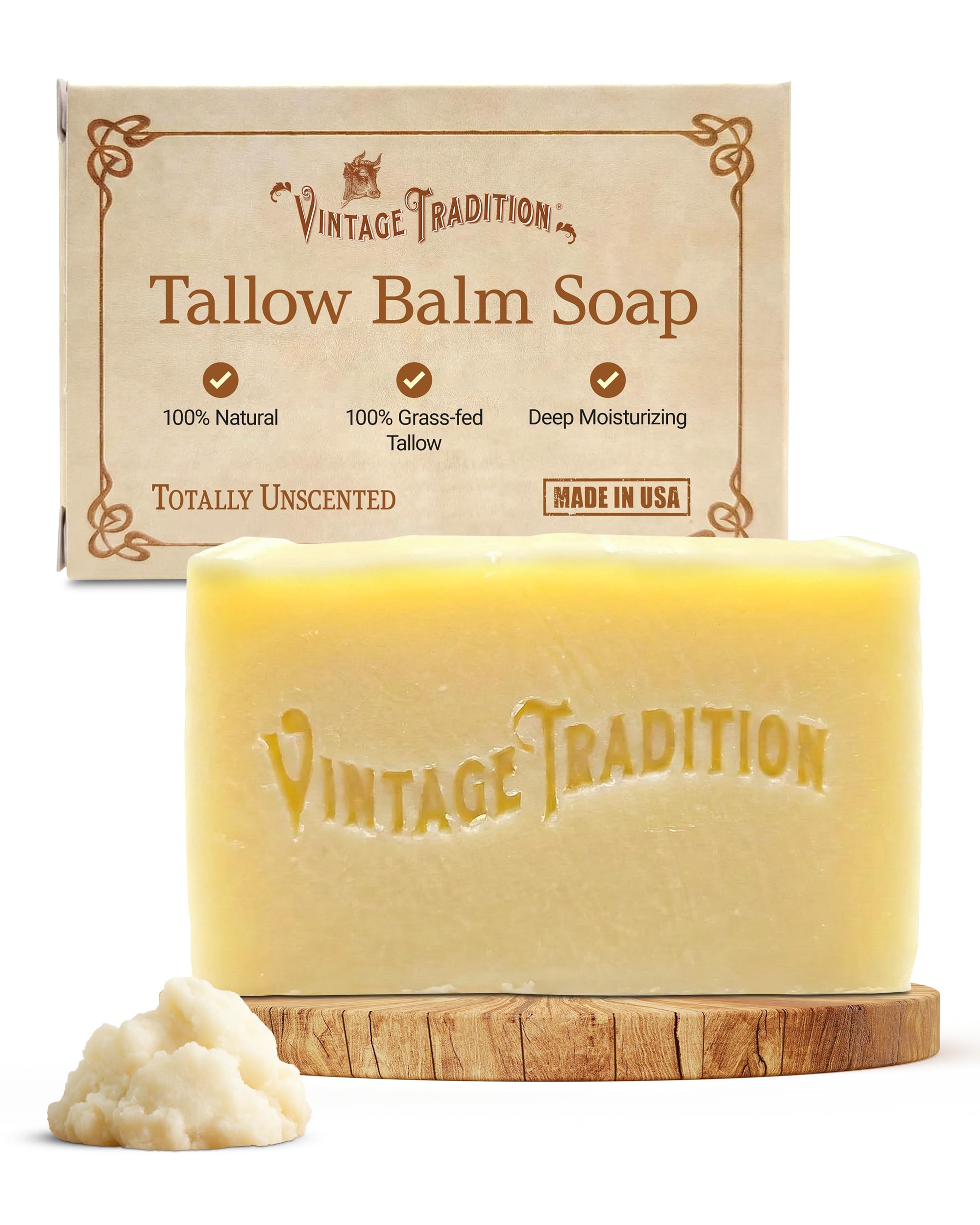 Organic Tallow Soap for Face and Body - Unscented bar with Tallow Moisturizer - Natural bar for Deep Hydration, Soothing and Healthy Skin - Organic Soap for All Skin Types