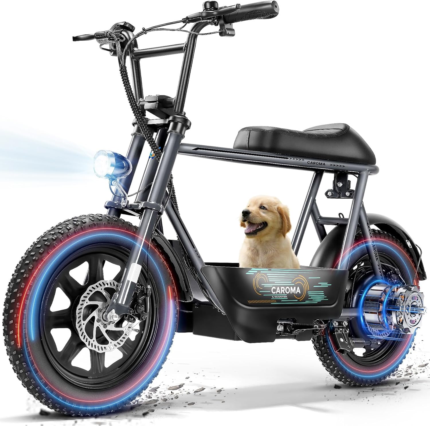 Caroma Peak 1200W/800W/500W Electric Scooter with Seat,16"×3" Fat Tire Ebike All-Terrain,Max 30Miles&20MPH Electric Scooter Adults,Electric Motorcycle Adults with Storage Basket for Pets&Cargo
