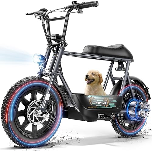 Caroma Peak 500W/800W/1200W Electric Scooter with Seat,16 * 3" Fat Tire Ebike for All-Terrain,Max25/30Miles&20MPH Electric Moped,Electric Motorcycle for Adults with Storage Basket for Cargo&Commuting
