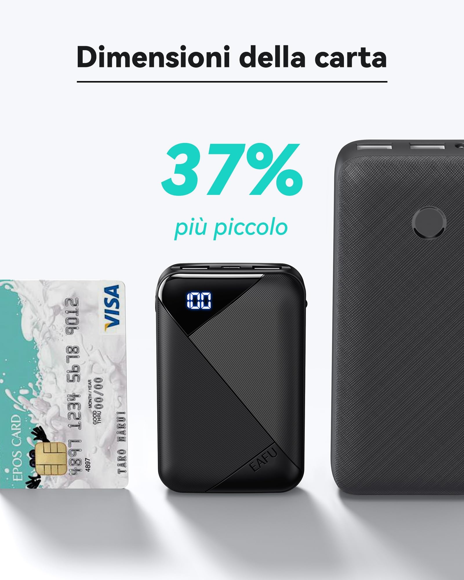 EAFU Power Bank, Display LED 10000 mAh Caricatore Portatile, Doppia 3A USB C Powerbank, Mini Batteria Esterna per iPhone 15 14 13 12 Samsung S23 S22 S10 Google LG iPad AirPods