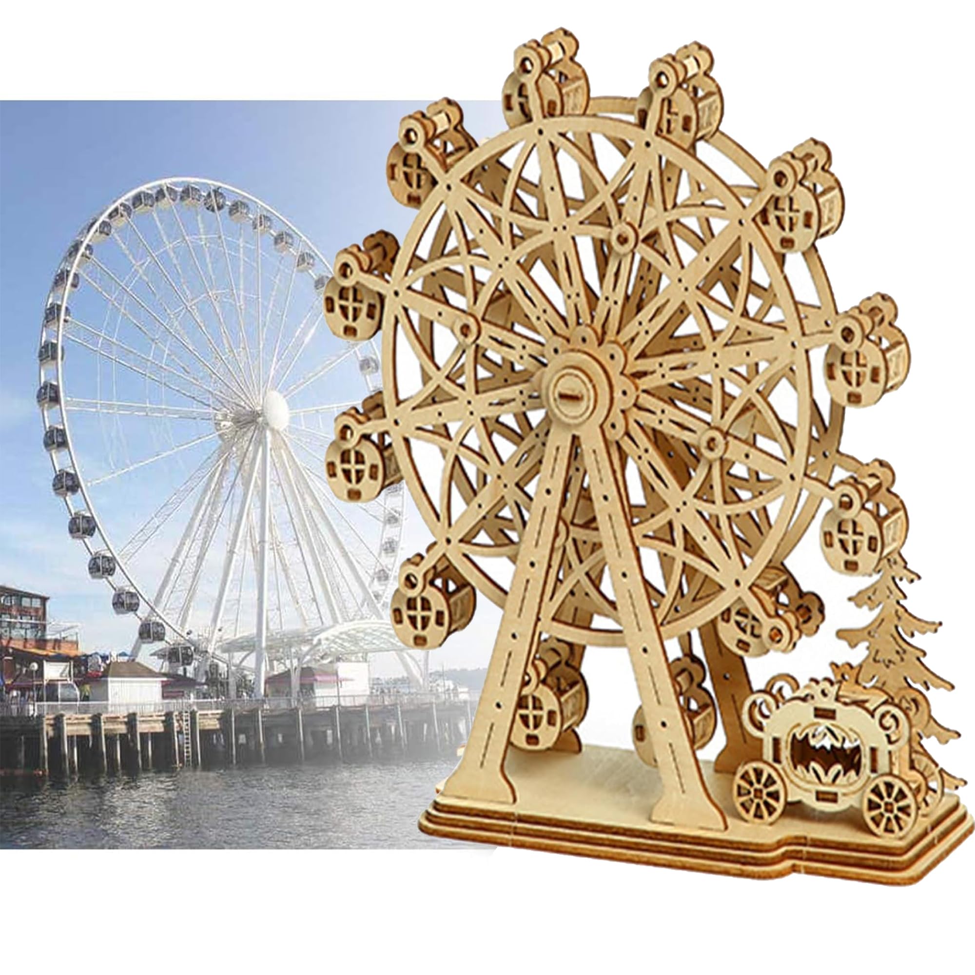 Puzzle 3D Grande Roue En Bois – Kit DIY – 10x12 Cm – 1h D’assemblage – Dès 14 Ans – Décoration Maison