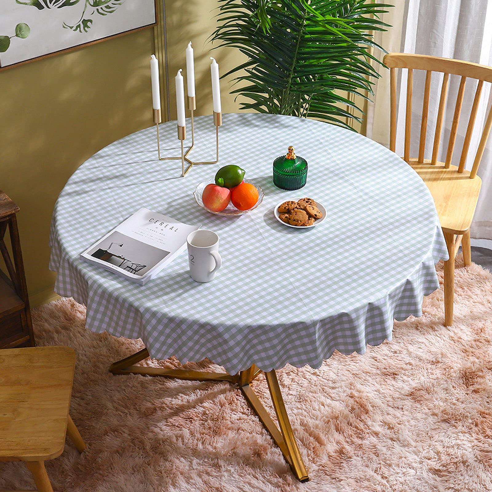 Nappe de table de Noël ronde en toile cirée déco jardin verte