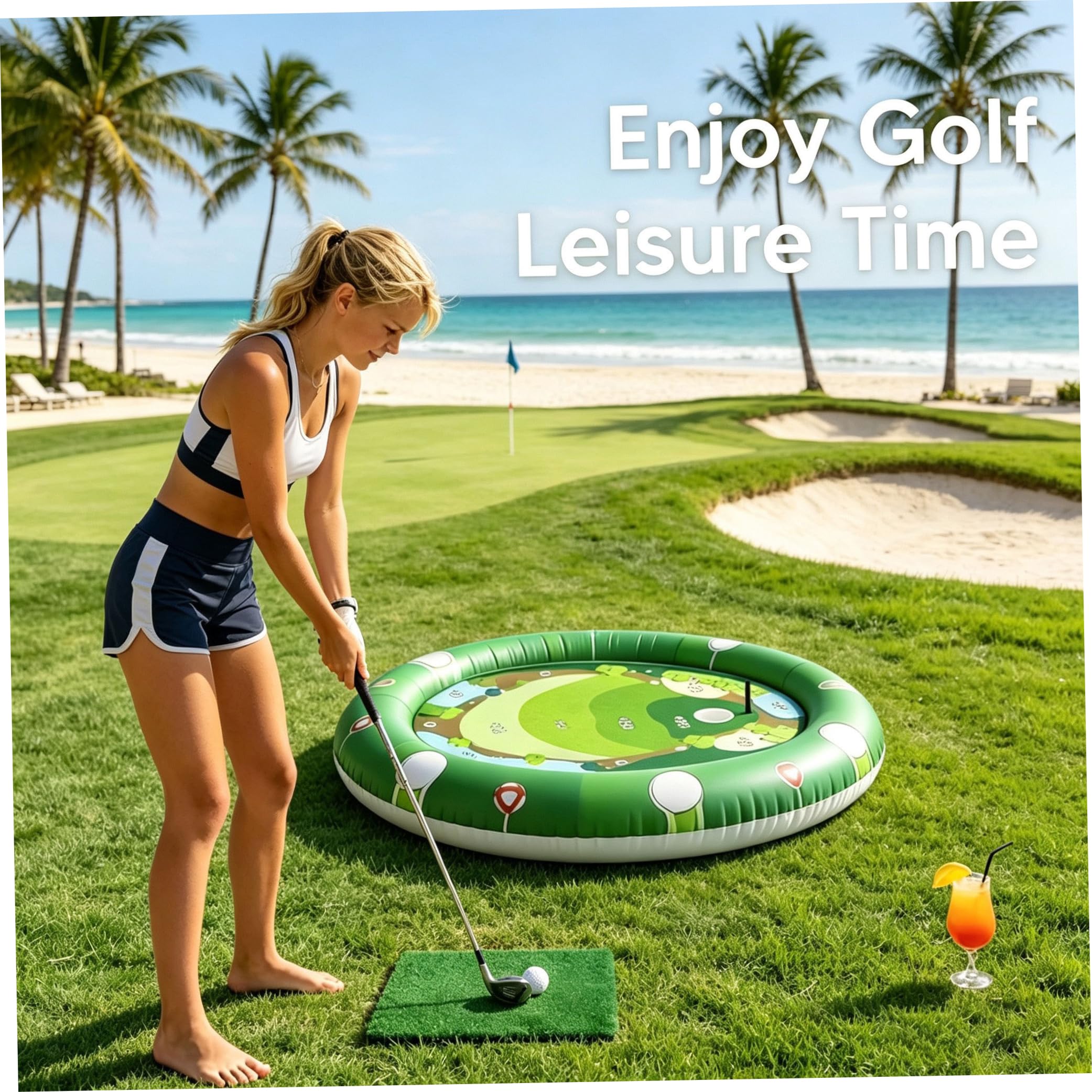 Juego de golf flotante para piscina, 108 cm, verde, diversión familiar