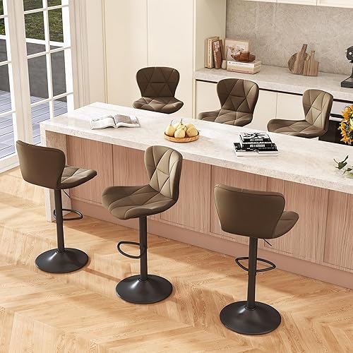 Vista 43 de Juego de 4 taburetes de bar, taburetes giratorios ajustables, sillas de bar de cuero sintético, tapizadas de altura de mostrador con respaldo alto