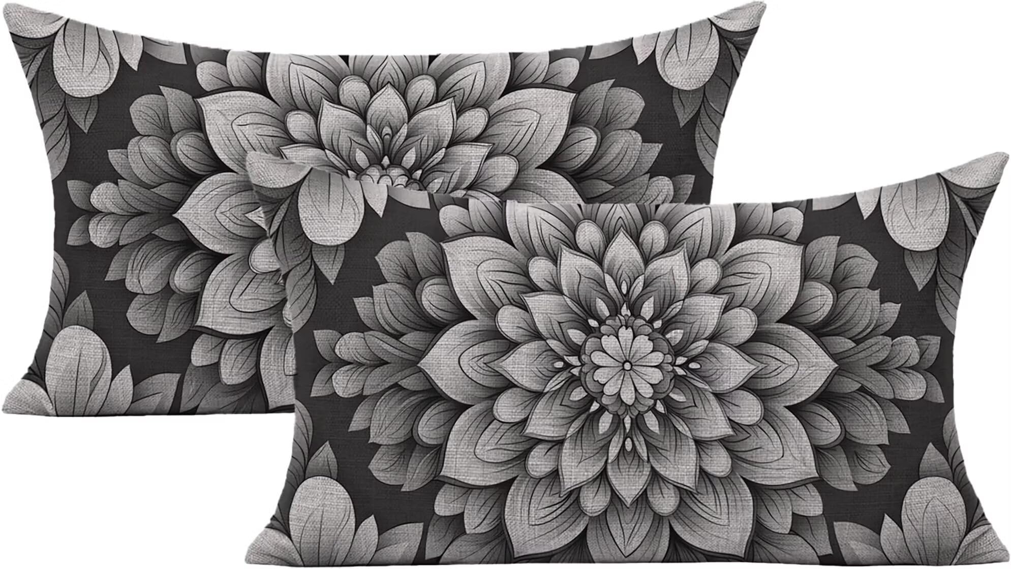 Housse de coussin extérieur imperméable 50x70 cm lot de 2 rétro fleur en lin Lpfieonn