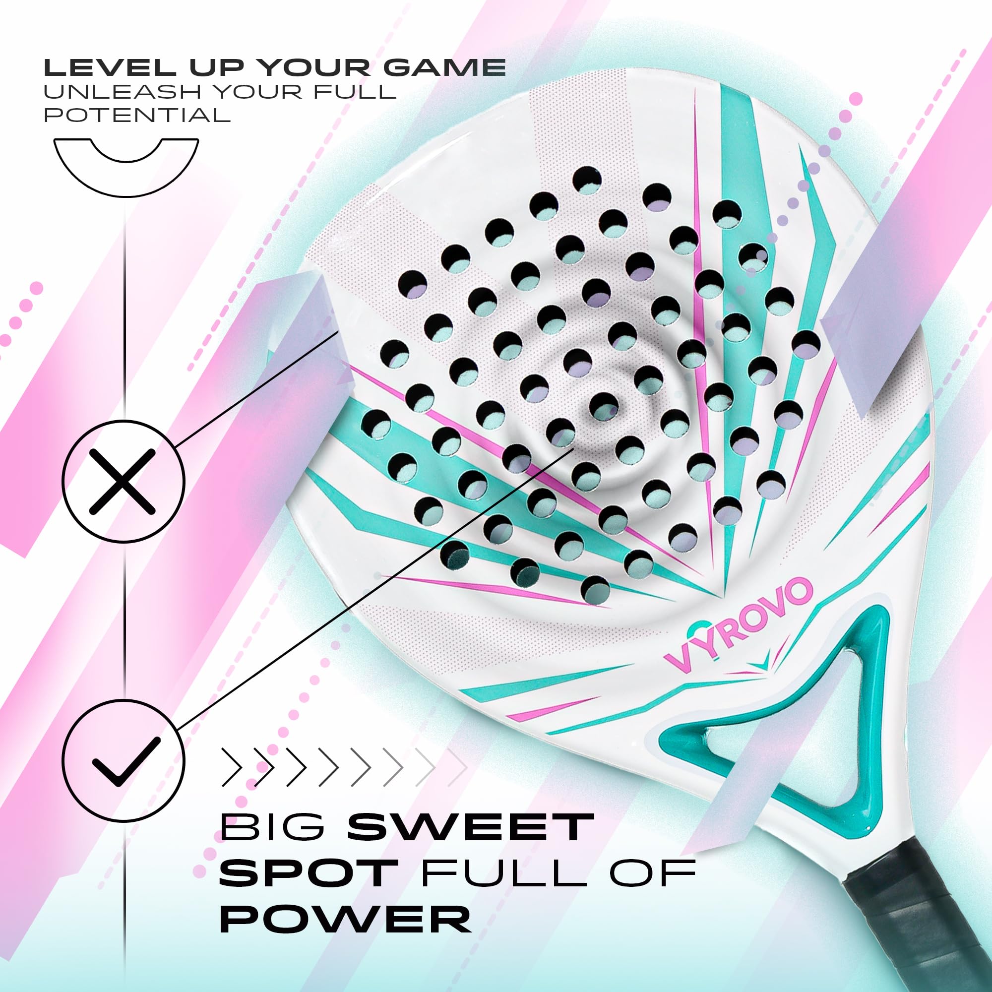 Comfortable Padel Tennis Racket Carbon Halo - 38mm Round Shape, Carbon ...