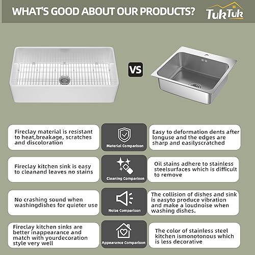 Miniatura 8 de Fregadero negro de granja de 30 pulgadas, delantal de arcilla refractaria, fregadero de cocina de un solo cuenco, fregadero de cerámica de porcelana