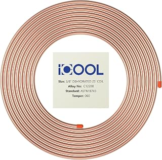 ICOOL 25 Ft x 3/8" OD x 0.32" ID Copper Tubing - ASTM B743 Refrigeration Soft Coil Copper - 99.9% C12200 Pure ACR Tubing - Seamless Round for HVAC Refrigerator Industry DIY