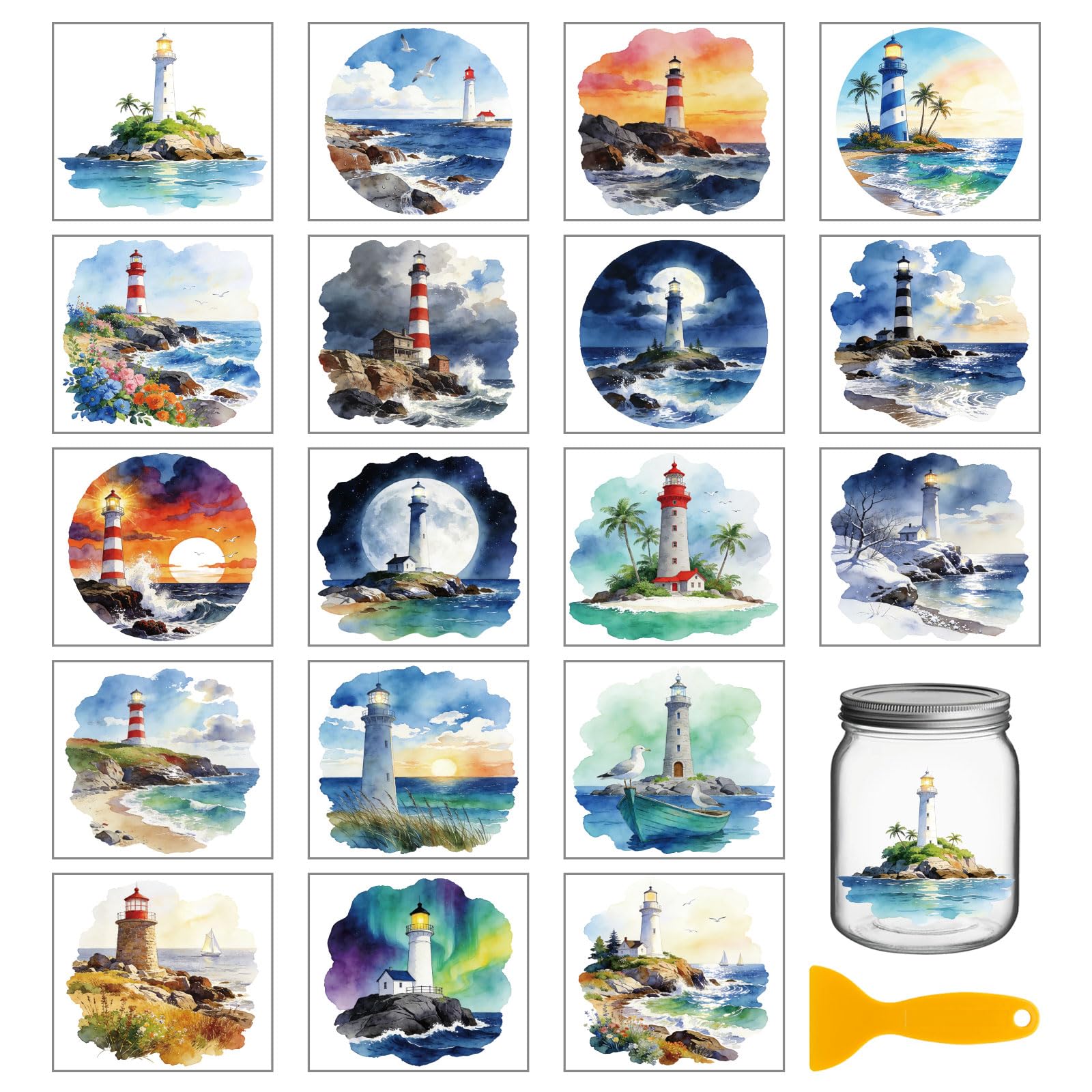 GLOBLELAND 18 Sheets Lighthouse Ocean Transfer Stickers 3.9x3.6 Inch Summer Sea Colorful Transfer Decal Sunset Rub on Transfer for Cup Decal Vase Glass Art Crafts Decorations โ image 1