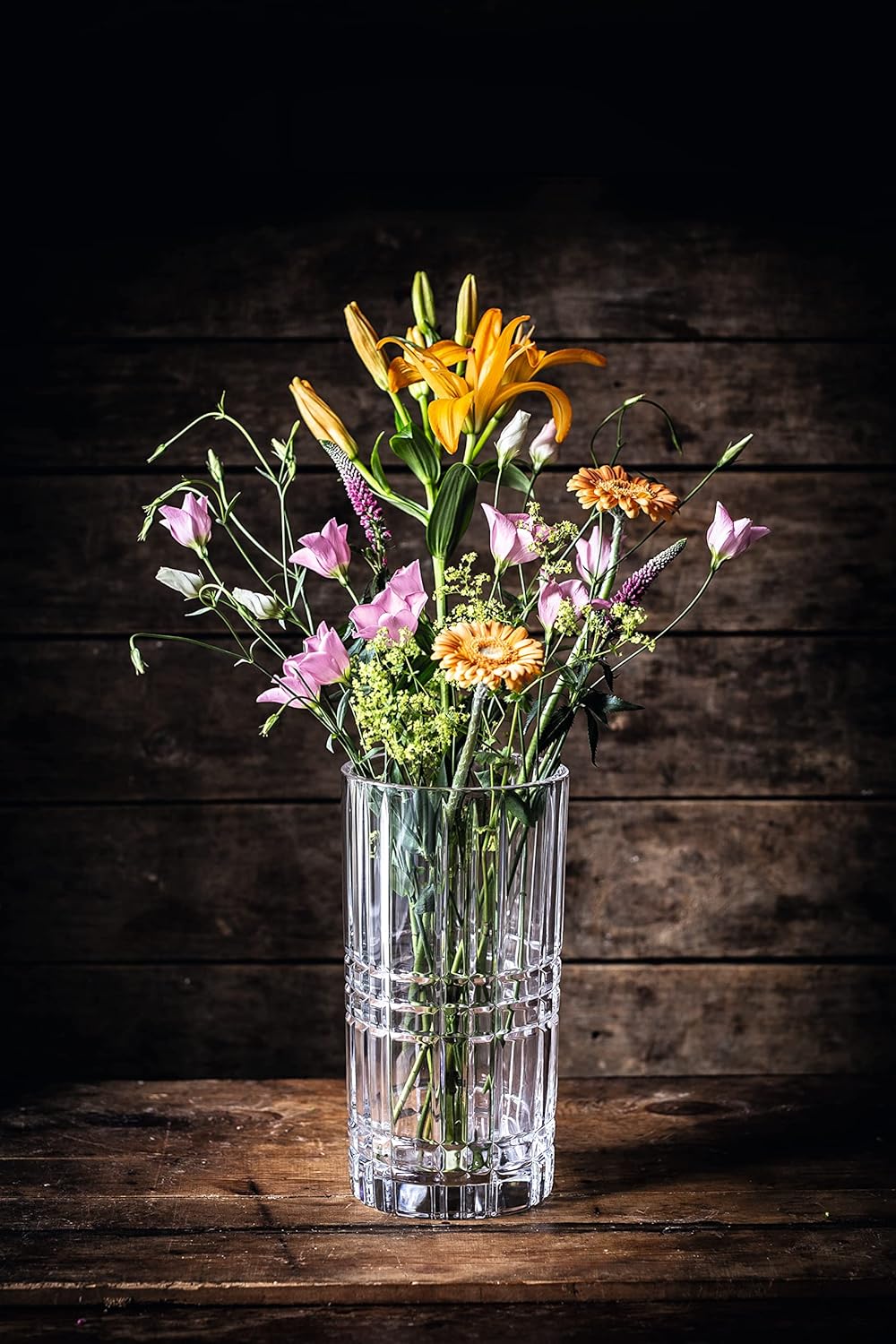 Nachtmann Square Collection, 11" Glass Vase, Modern Geometric Design, Bavarian Crystal, Clear, Dishwasher Safe