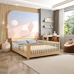 Cama Infantil Casal Montessoriano Wave com Rattan Casatema Branco/Natural