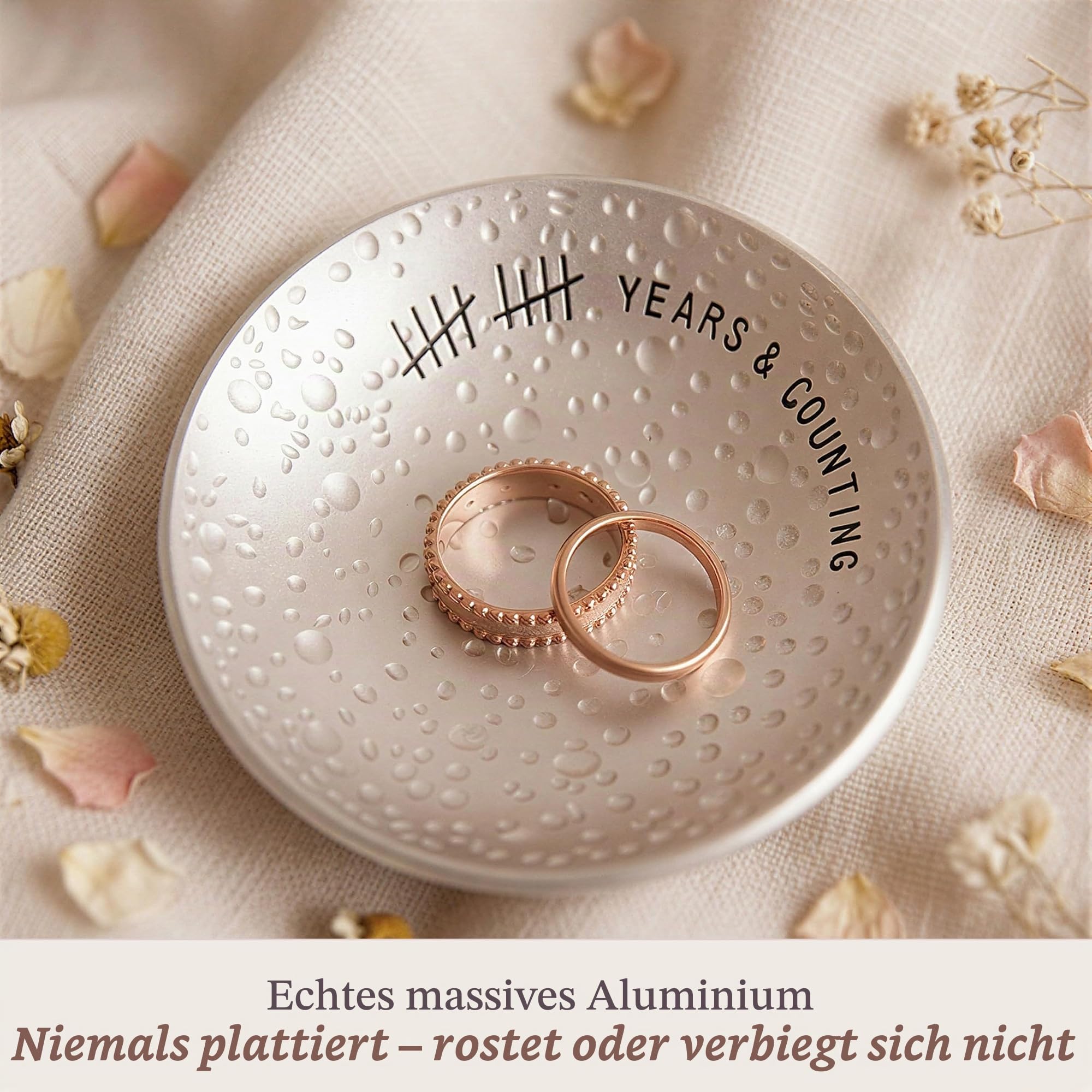 Geschenk zum 10. Jahrestag – 10,2 cm, graviert, Aluminium Hochzeit Ring Halter Schale & Geschenkbox – 10 Jahre Jubiläum für Ihn & 10 Jahre Jubiläum für Sie strukturierter Stil