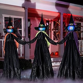 JOYIN 3 Pack 48" Halloween Witch Yard Stakes Decoration, Witch Stakes with Multicolored Light-up Heads for Yard Decoration Stakes Halloween Props Lawn Yard Decorations Halloween Party Decor
