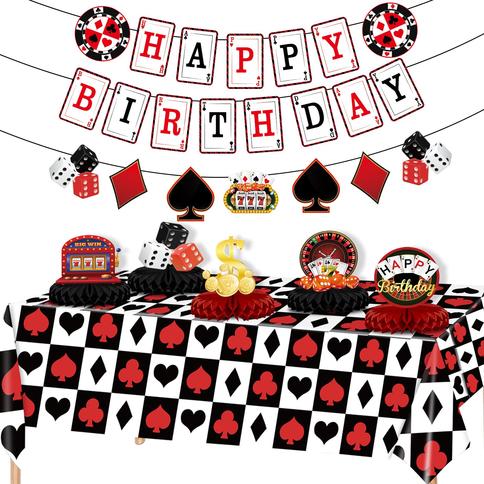 Casino Theme Party Decorations, Casino Birthday Party Supplies Las Vegas Party Decorations Poker Happy Birthday Banner Poker Theme Tablecloth Casino