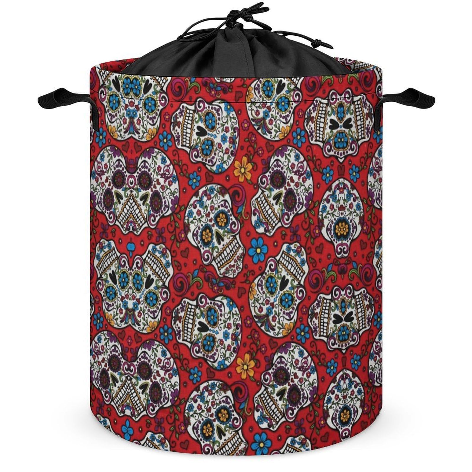 Qjjinxior Drawstring Laundry Hamper, Mexican Sugar Skulls Laundry Basket, Washing Basket with Handle
