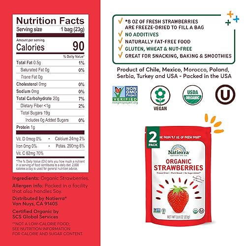 Miniatura 2 de Natierra Fresas liofilizadas orgánicas 08 onzas paquete de 2 color rojo