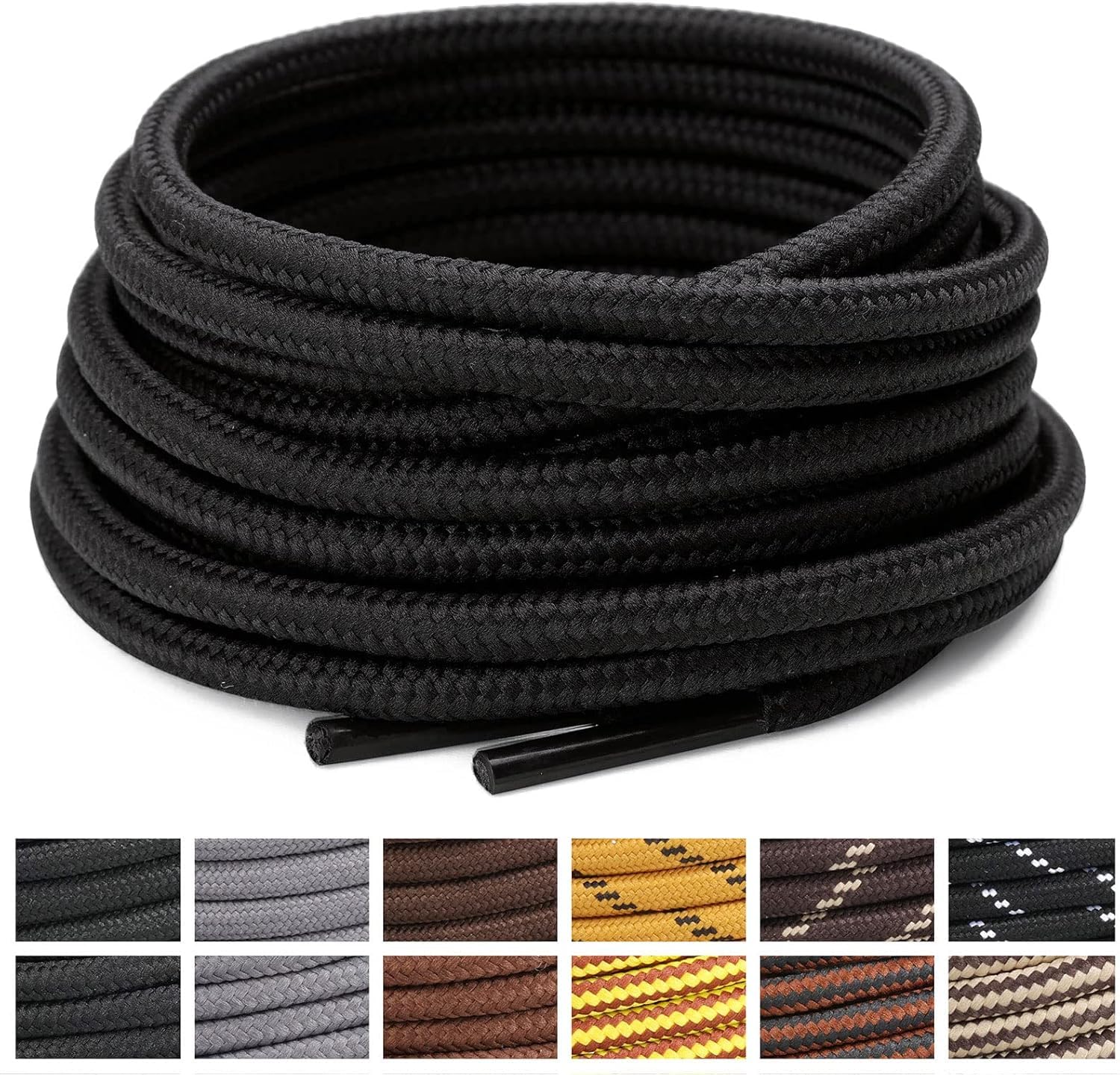 Longer Round Boot Laces [2 Pair] Heavy Duty and Durable Shoelaces for Boots, Work Boots & Hiking Shoes