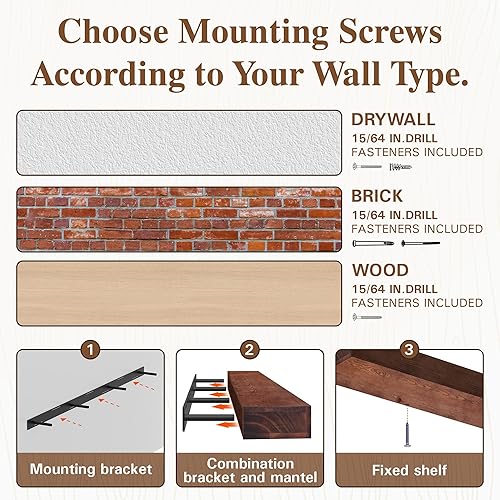 Miniatura 8 de Repisa para chimenea artesanal; estante sólido para colocarse sobre la chimenea; estante flotante montado en la pared con soportes invisibles - 152