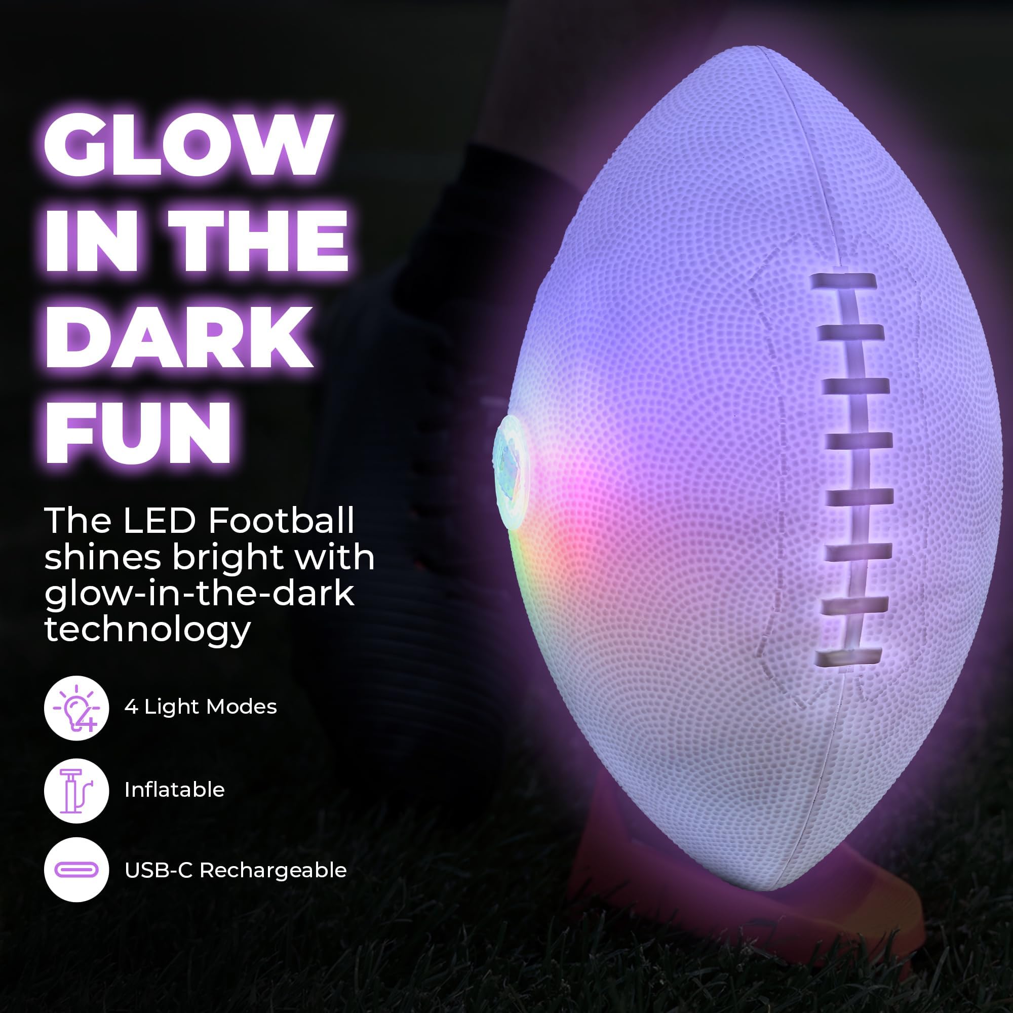 SKYLAR Glow in The Dark Football – Light Up Rechargeable LED Ball for Kids & Adults, Outdoor Sports, Beach, Camping, Fun Night Game, USB C, Air Pump, Great Gift for Boys & Teens Ages 6-12